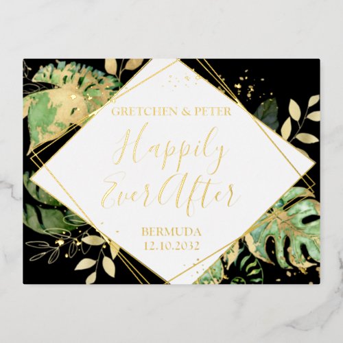 Tropical Happily Ever After Elopement Reception Foil Invitation Postcard