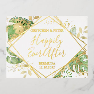 Tropical Happily Ever After Elopement Reception Foil Invitation Postcard