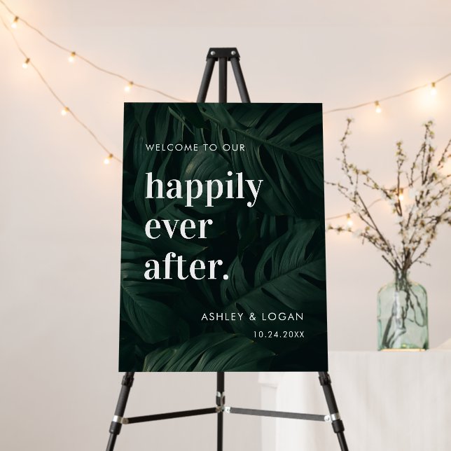 Tropical Happily Ever After Wedding Welcome Sign (In Situ (Stand))