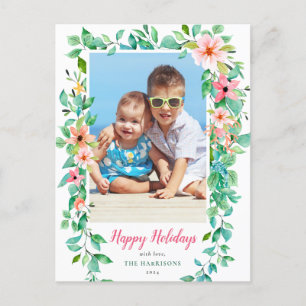 Tropical Happy Holidays 1-Photo Floral Postcard