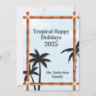 Tropical Happy Holidays, Bamboo Frames and Palms Holiday Card