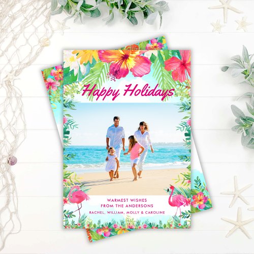 Tropical Happy Holidays Coastal Photo Holiday Card