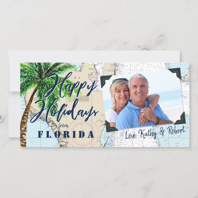 Tropical Happy Holidays from Florida Nautical Holiday Card (Front)