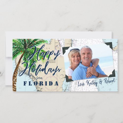 Tropical Happy Holidays from Florida Nautical Holiday Card