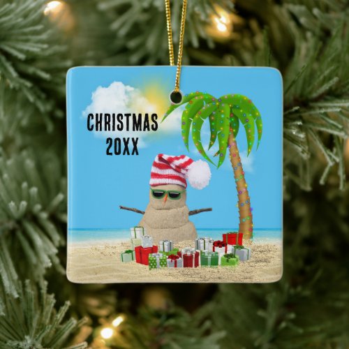 Tropical Happy Holidays Sand Man Ceramic Ornament