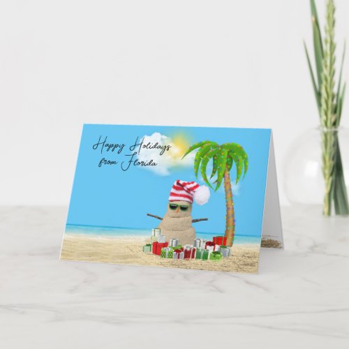 Tropical Happy Holidays Sand Man Holiday Card