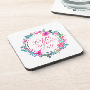 Tropical Happy Mother's Day Floral Frame Coaster
