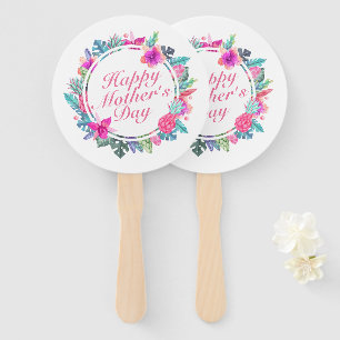Tropical Happy Mother's Day Floral Frame Hand Fan