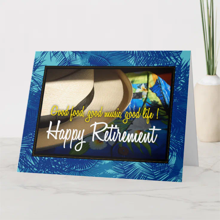 Tropical Happy Retirement in Blue XL Card | Zazzle