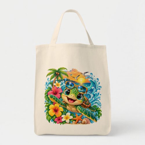 Tropical Happy Sea Turtle Tote Bag