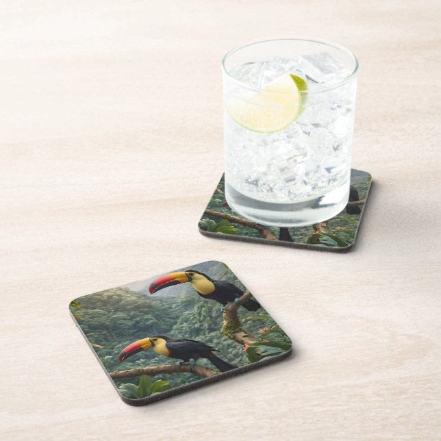 Tropical Harmony: Two Toucans in the Canopy Beverage Coaster (Right Side)