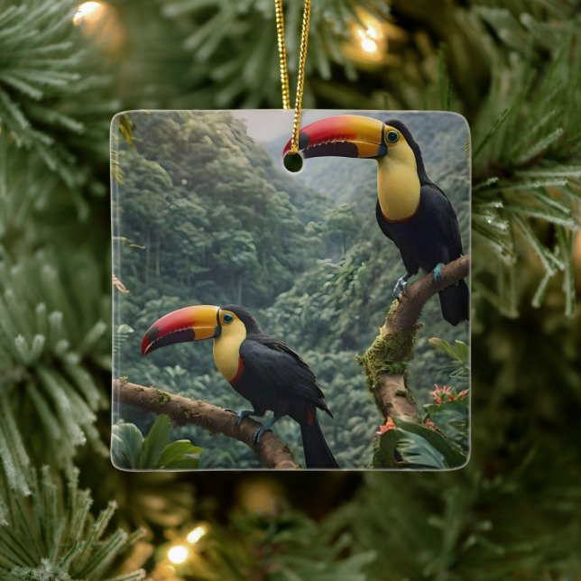 Tropical Harmony: Two Toucans in the Canopy, Ceramic Ornament (Tree)