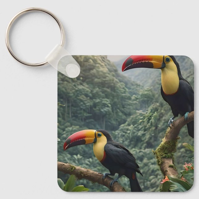 Tropical Harmony: Two Toucans in the Canopy Keychain (Front)