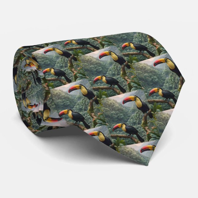 Tropical Harmony: Two Toucans in the Canopy Neck Tie (Rolled)
