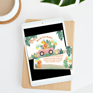 Tropical Hatching Dino Car Books For Baby Shower Enclosure Card
