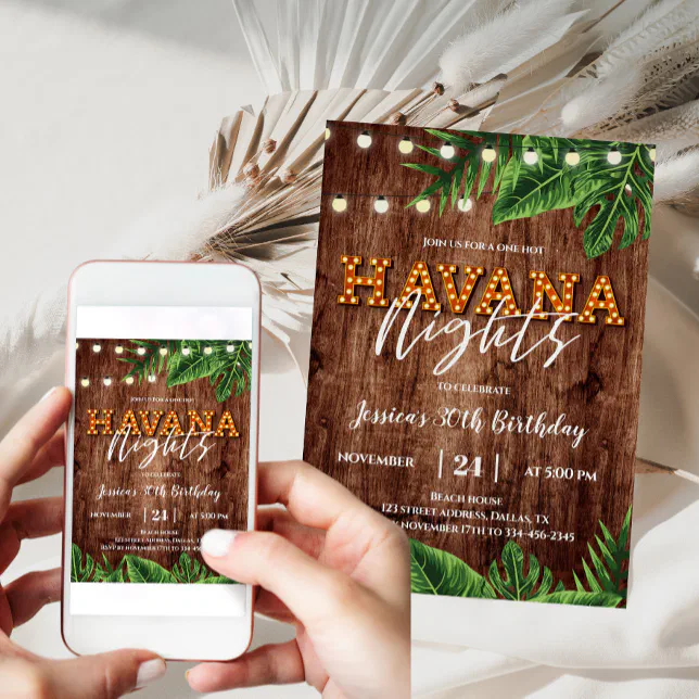 Tropical Havana Night Birthday Invitation | Zazzle
