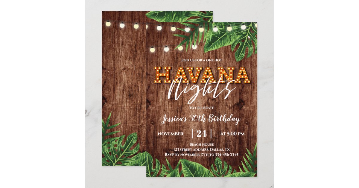 Tropical Havana Night Birthday Invitation | Zazzle