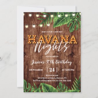 Tropical Havana Night Birthday Invitation | Zazzle