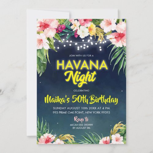 Tropical Havana Night Birthday Party Invitation