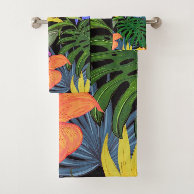 Tropical Hawaii Aloha Flower Graphic Bath Towel Set (Insitu)