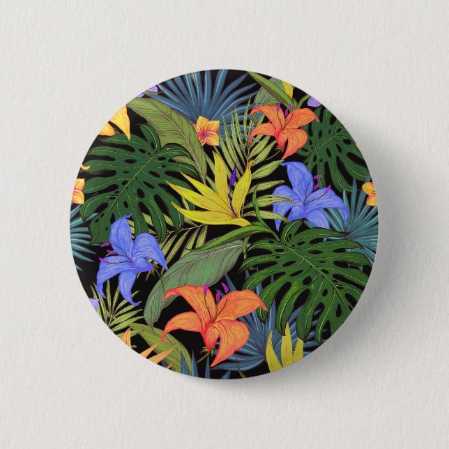 Tropical Hawaii Aloha Flower Graphic Button (Front)