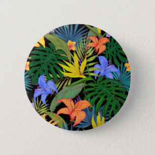 Tropical Hawaii Aloha Flower Graphic Button