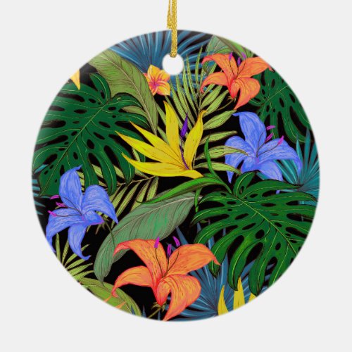 Tropical Hawaii Aloha Flower Graphic Ceramic Ornament