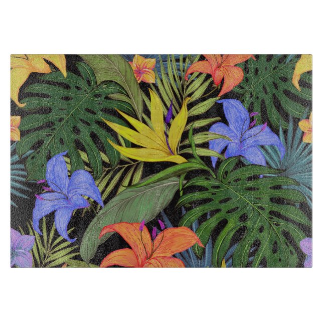 Tropical Hawaii Aloha Flower Graphic Cutting Board (Front)
