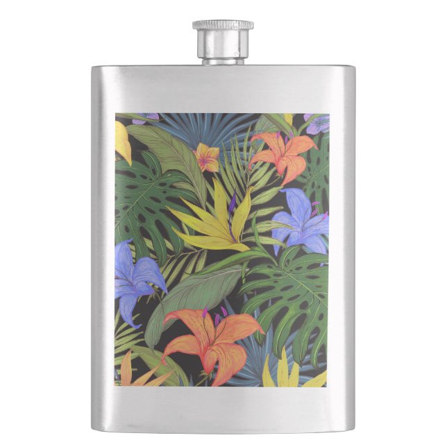 Tropical Hawaii Aloha Flower Graphic Flask (Front)