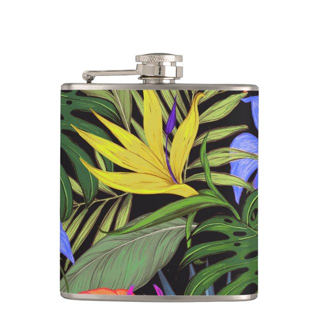 Tropical Hawaii Aloha Flower Graphic Flask (Front)