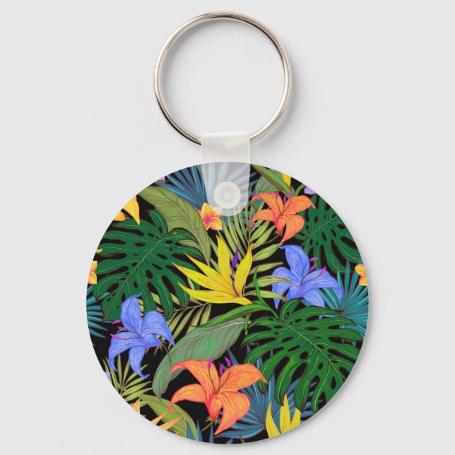 Tropical Hawaii Aloha Flower Graphic Keychain (Front)