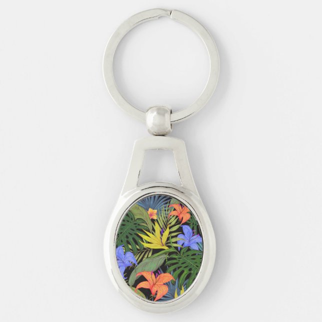 Tropical Hawaii Aloha Flower Graphic Keychain (Front)