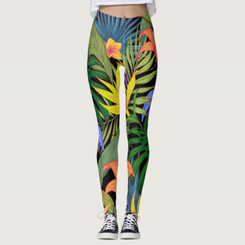 Tropical Hawaii Aloha Flower Graphic Leggings