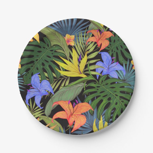 Tropical Hawaii Aloha Flower Graphic Paper Plates (Front)