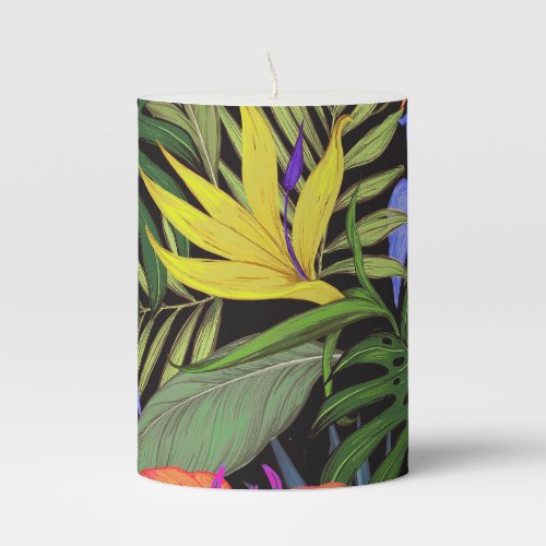Tropical Hawaii Aloha Flower Graphic Pillar Candle