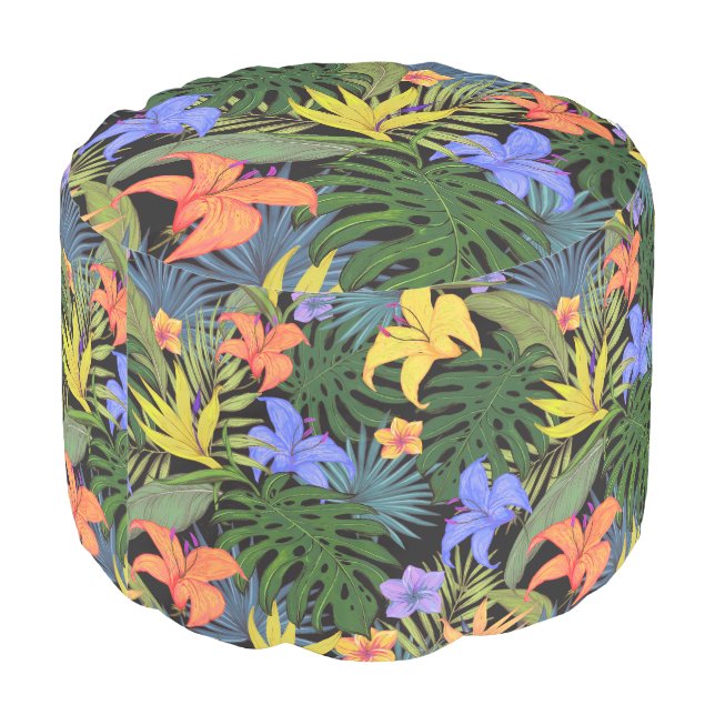 Tropical Hawaii Aloha Flower Graphic Pouf (Angled Back)