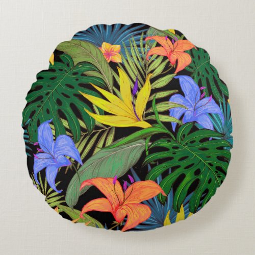 Tropical Hawaii Aloha Flower Graphic Round Pillow