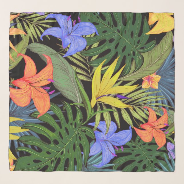 Tropical Hawaii Aloha Flower Graphic Scarf (Front (Horizontal))