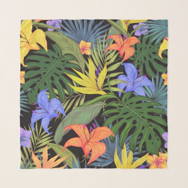 Tropical Hawaii Aloha Flower Graphic Scarf (Front)