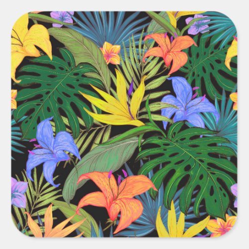 Tropical Hawaii Aloha Flower Graphic Square Sticker