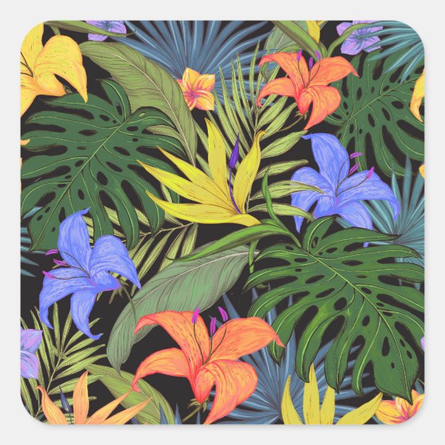 Tropical Hawaii Aloha Flower Graphic Square Sticker (Front)