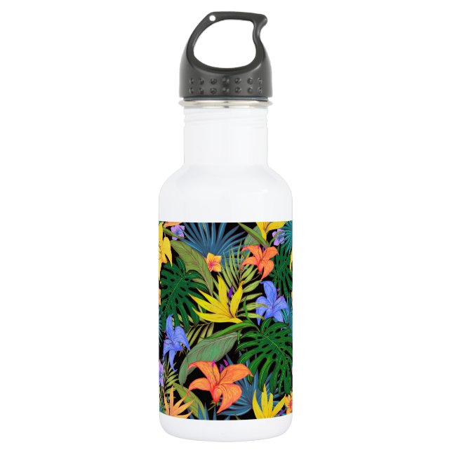 Tropical Hawaii Aloha Flower Graphic Stainless Steel Water Bottle (Front)