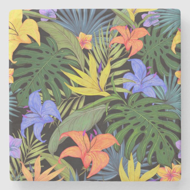 Tropical Hawaii Aloha Flower Graphic Stone Coaster (Front)