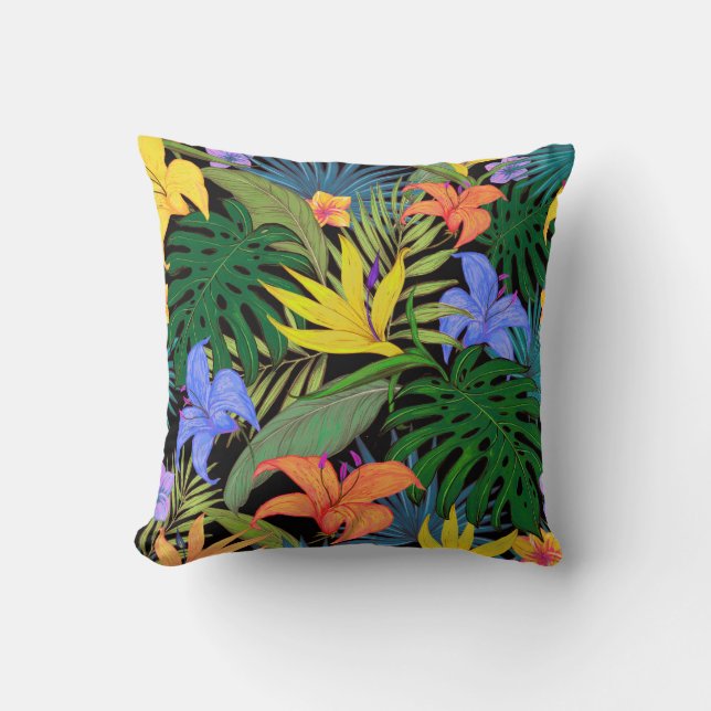 Tropical Hawaii Aloha Flower Graphic Throw Pillow (Front)