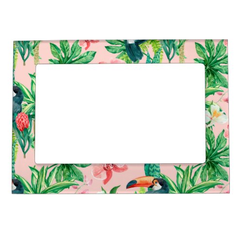 Tropical Hawaii birds floral watercolor pattern Magnetic Frame