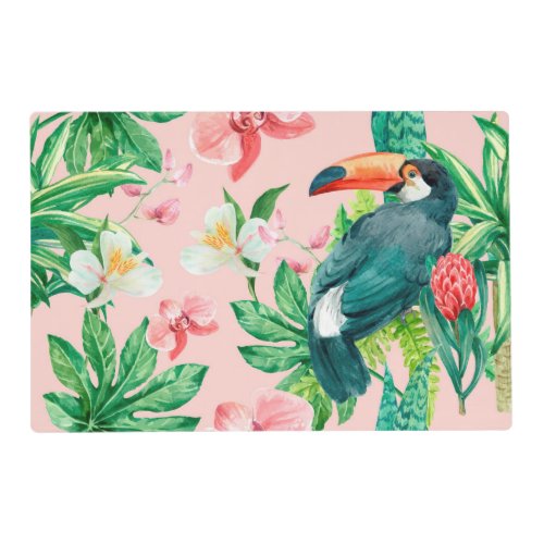 Tropical Hawaii birds floral watercolor pattern Placemat