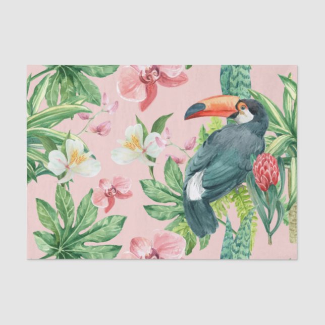 Tropical Hawaii birds floral watercolor pattern Tissue Paper (Front)