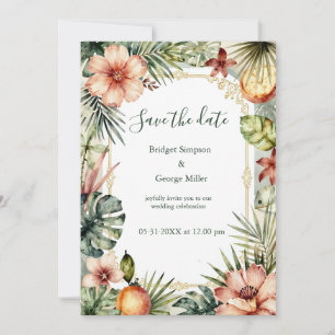 Tropical Hawaii boho palms floral Wedding Invitation