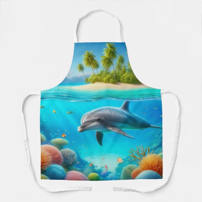 Tropical/Hawaii colorful underwater dolphin Apron (Front)