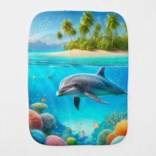 Tropical/Hawaii colorful underwater dolphin Baby Burp Cloth